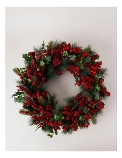 Heirloom Christmas 71cm Traditional Red Berries withPlastic Leaves Wreath