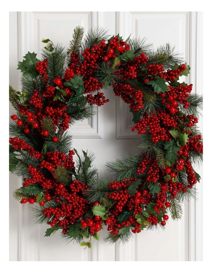 Heirloom Christmas 71cm Traditional Red Berries withPlastic Leaves Wreath image 2