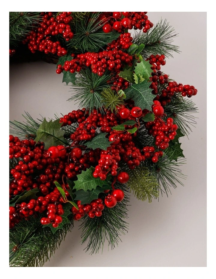 Heirloom Christmas 71cm Traditional Red Berries withPlastic Leaves Wreath image 3