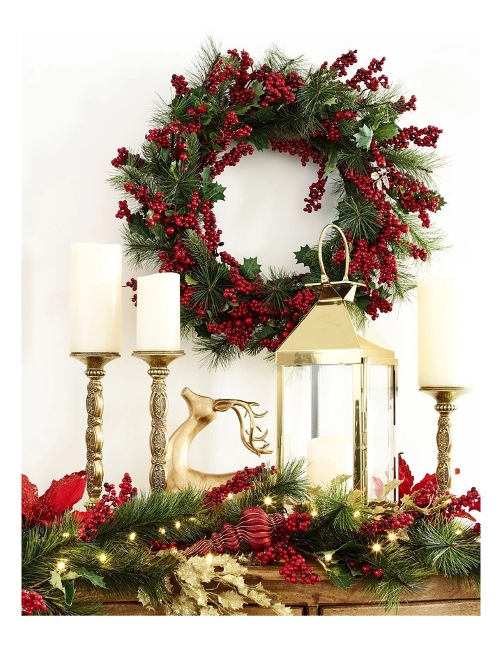 Heirloom Christmas 71cm Traditional Red Berries withPlastic Leaves Wreath image 4