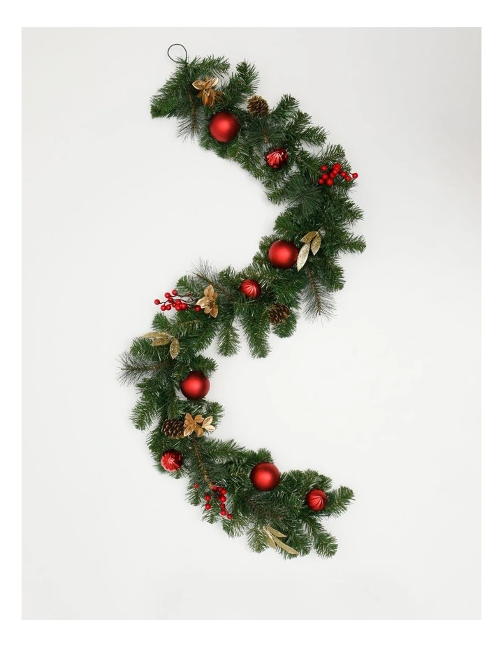 Heirloom Christmas Plastic Faux Berries, Cones & Bauble GarlandRed/Green: 182 Cm image 1
