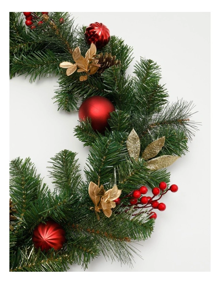 Heirloom Christmas Plastic Faux Berries, Cones & Bauble GarlandRed/Green: 182 Cm image 2