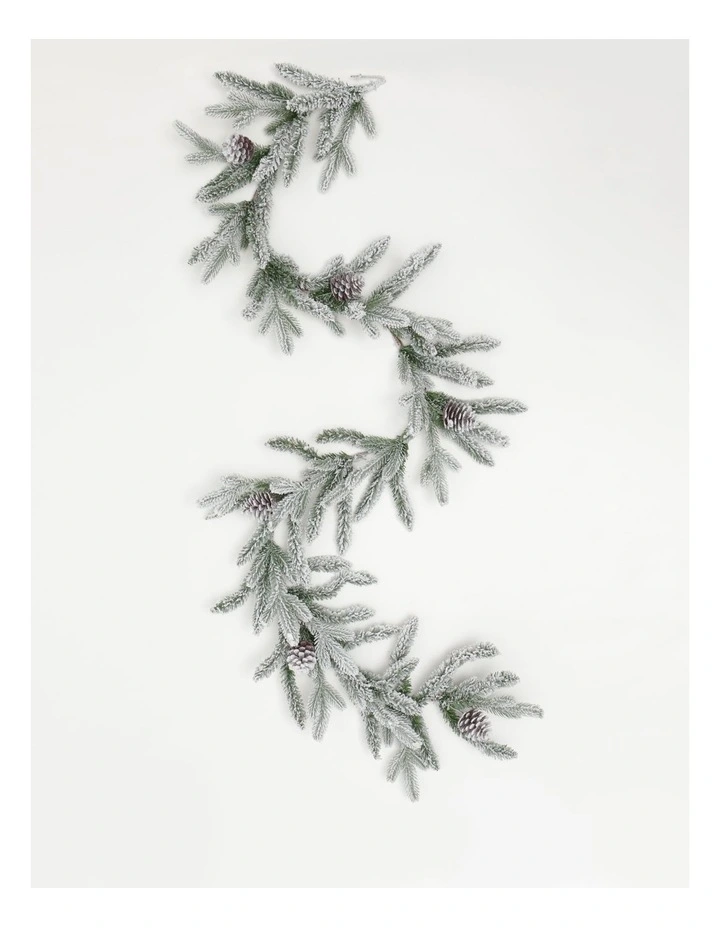 Harvest Flocked Pine Pre-lit Garland 182cm in Flocked Green image 1