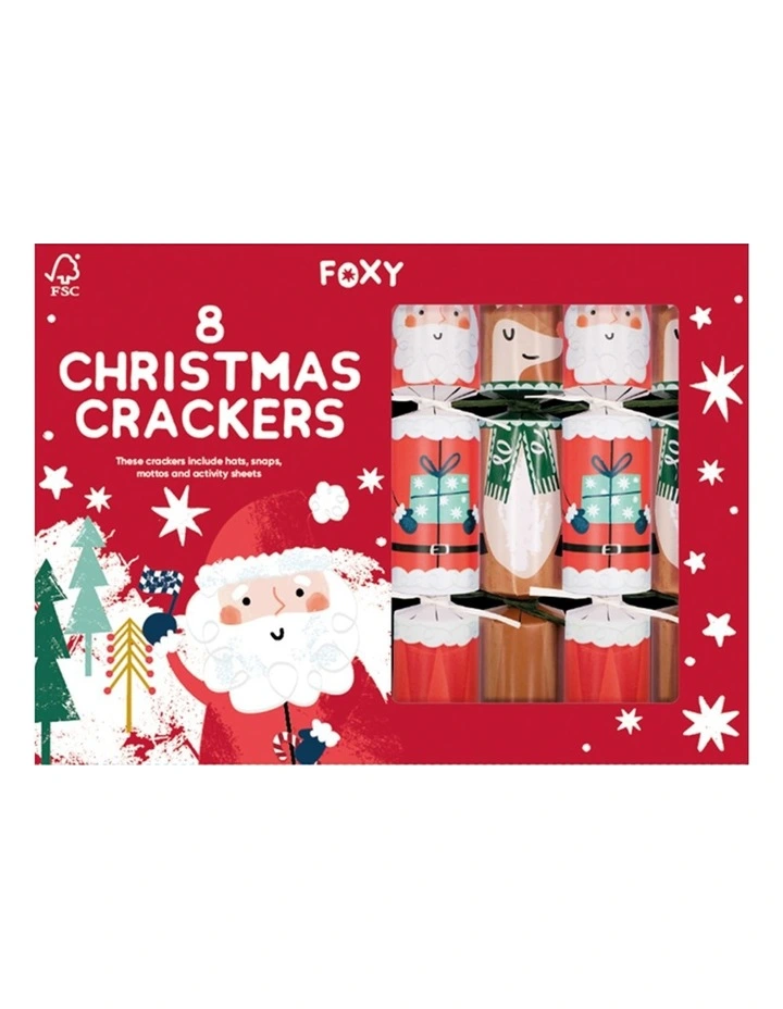 Santa & Reindeer FSC 8 Pack Crackers 25 cm in Red image 1