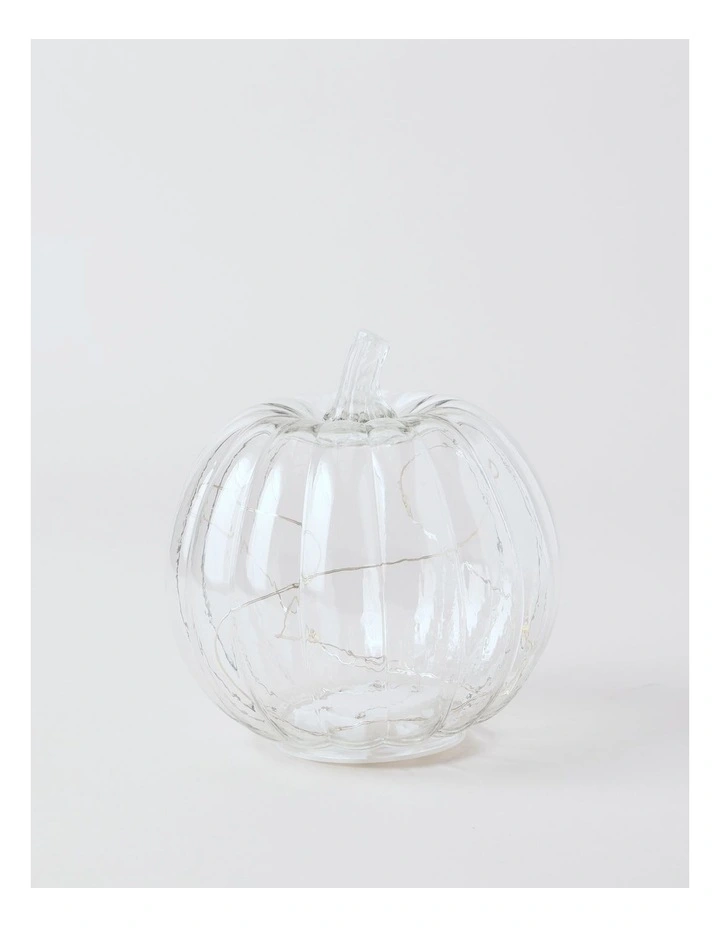 Myer Giftorium Small Pumpkin Lantern 15*15*15cm Clear Glass With B/O LED Light(3PCS-AAA) in Clear image 1