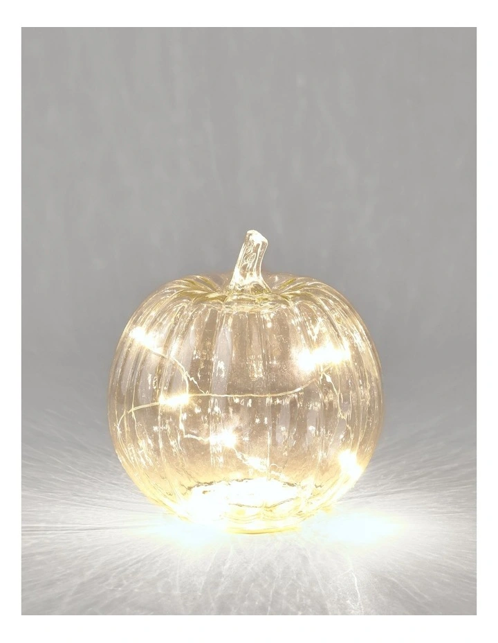 Myer Giftorium Small Pumpkin Lantern 15*15*15cm Clear Glass With B/O LED Light(3PCS-AAA) in Clear image 2
