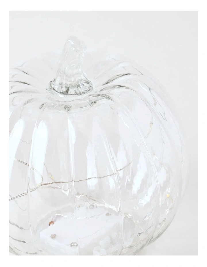 Myer Giftorium Small Pumpkin Lantern 15*15*15cm Clear Glass With B/O LED Light(3PCS-AAA) in Clear image 3