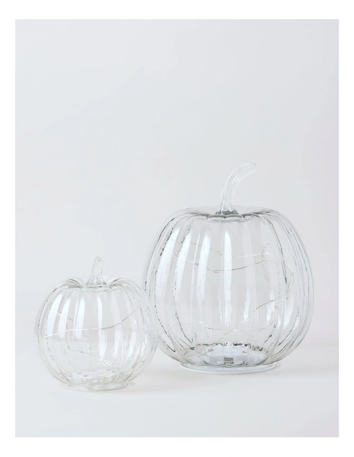 Myer Giftorium Small Pumpkin Lantern 15*15*15cm Clear Glass With B/O LED Light(3PCS-AAA) in Clear image 4