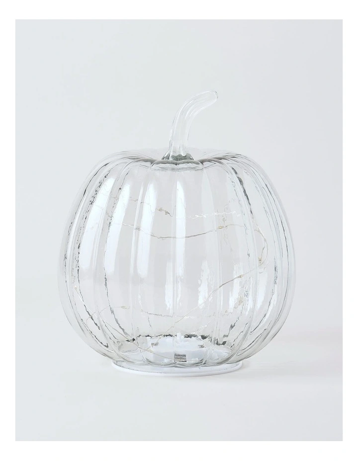 Large Pumpkin Lantern 22.5*22.5*26cm Clear Glass With B/O LED Light(3PCS-AAA) image 1