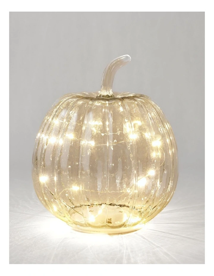 Large Pumpkin Lantern 22.5*22.5*26cm Clear Glass With B/O LED Light(3PCS-AAA) image 2