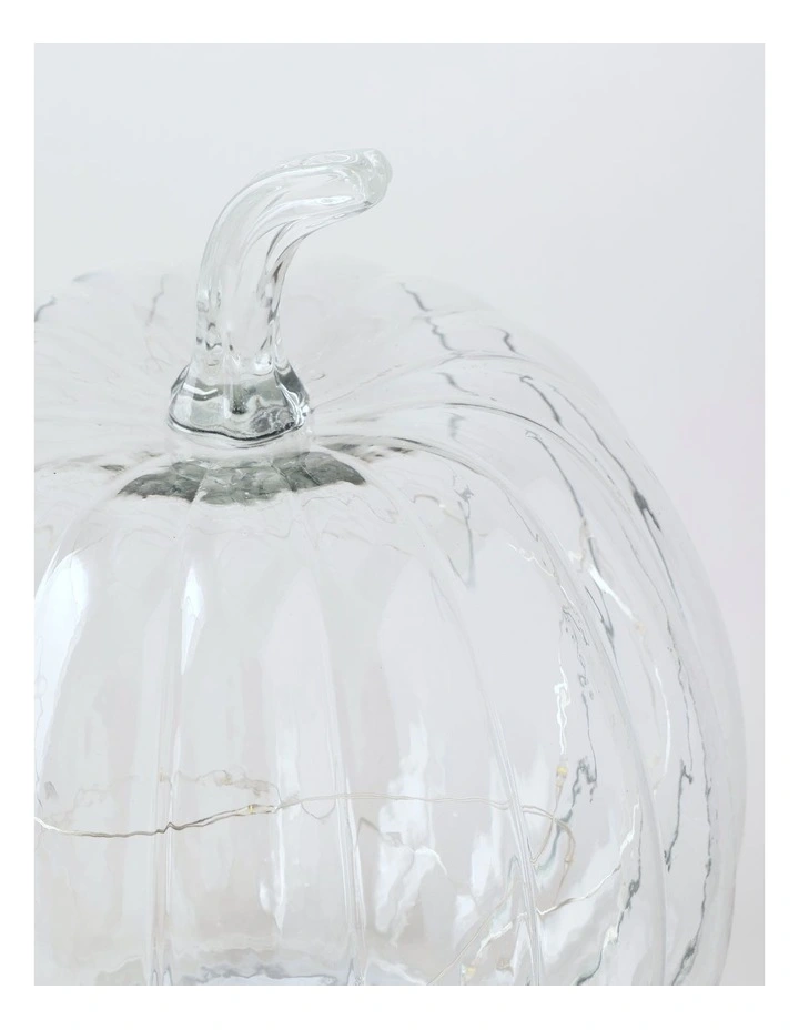 Large Pumpkin Lantern 22.5*22.5*26cm Clear Glass With B/O LED Light(3PCS-AAA) image 3