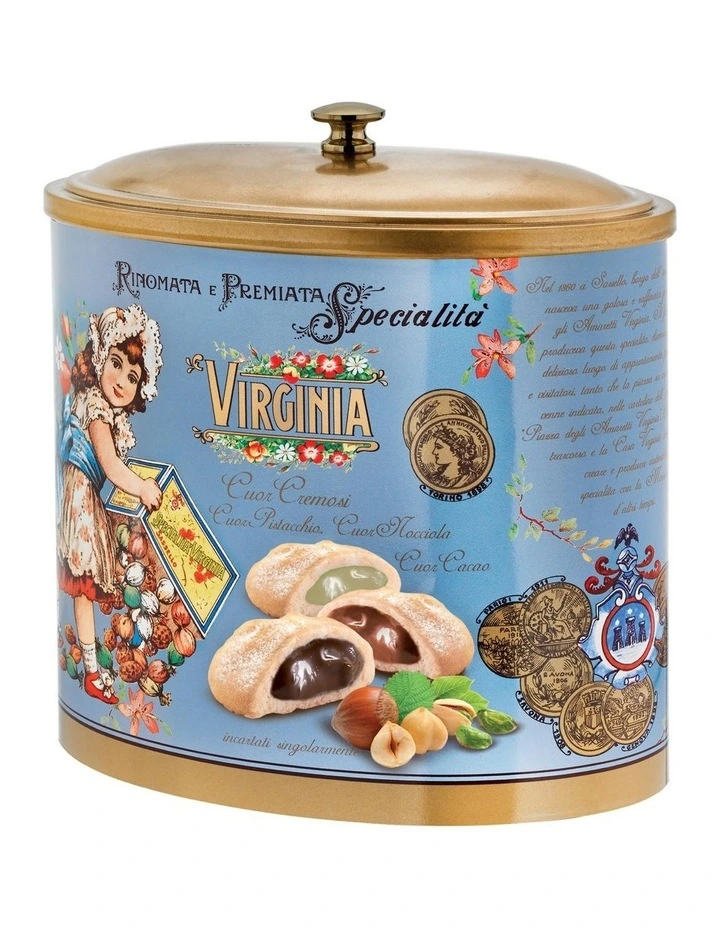 Amaretti Virginia Filled Biscuits Pistachio Hazelnut Oval Tin 200g in
