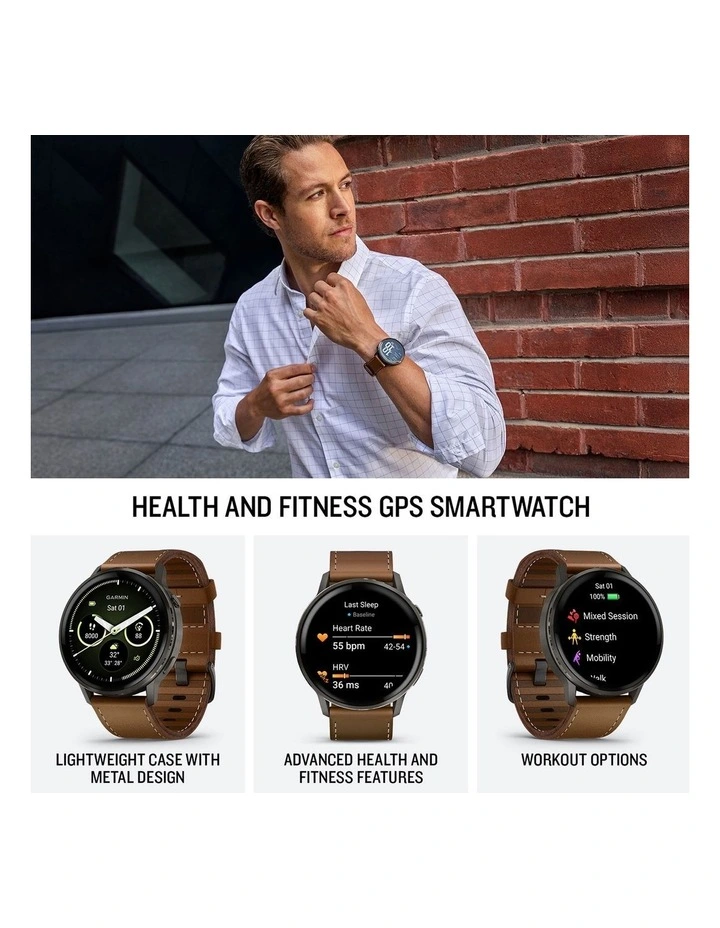 Venu Watch 4 (45mm) in Slate with Black Leather Band 010-03014-03 image 2