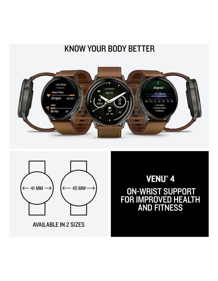 Venu Watch 4 (45mm) in Slate with Black Leather Band 010-03014-03 image 7