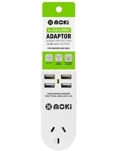 Adaptor 1 Socket + 4 USB-A in White ACC-PAUSB4