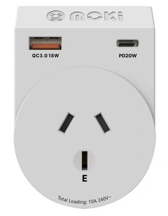 Travel Adaptor Plus Outbound AUS/NZ to Europe + Pd20w Type-C & QC 3.0 USB-A Acc-Mtaoeup in White