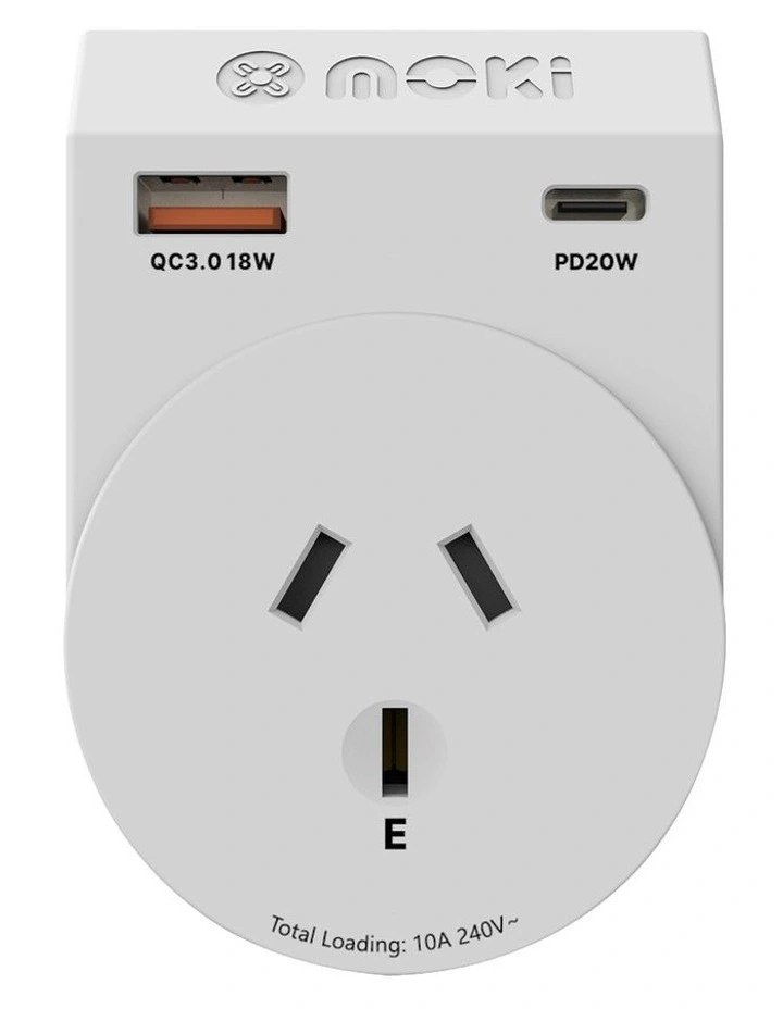 Travel Adaptor Plus Outbound AUS/NZ to Europe + Pd20w Type-C & QC 3.0 USB-A Acc-Mtaoeup in White image 1