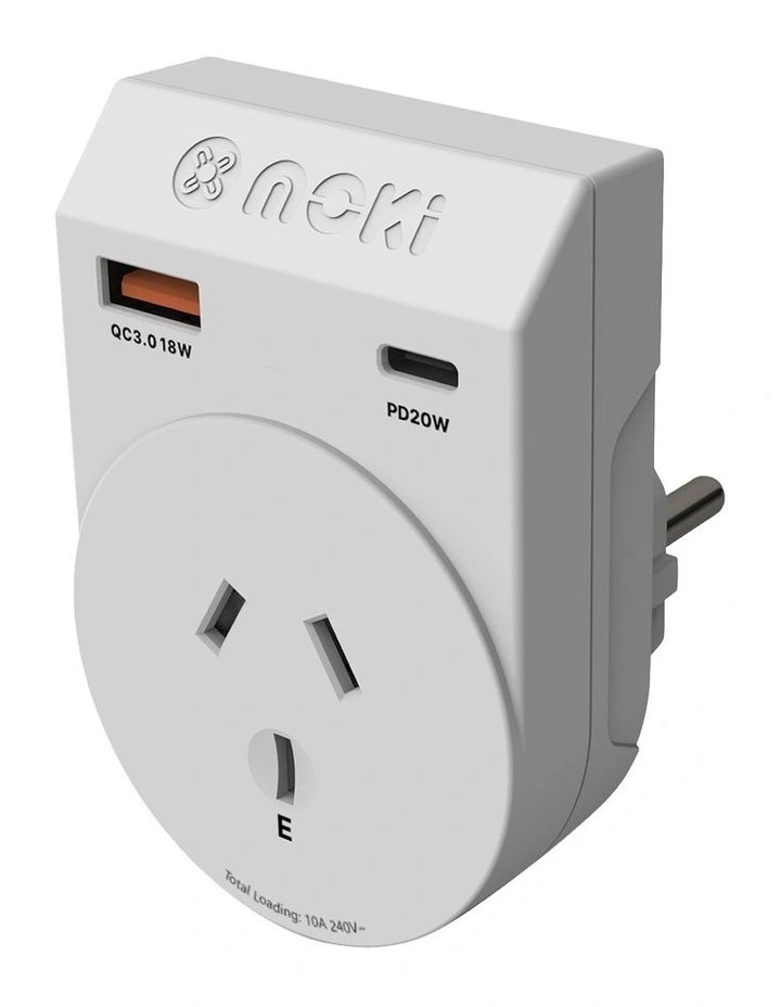 Travel Adaptor Plus Outbound AUS/NZ to Europe + Pd20w Type-C & QC 3.0 USB-A Acc-Mtaoeup in White image 2