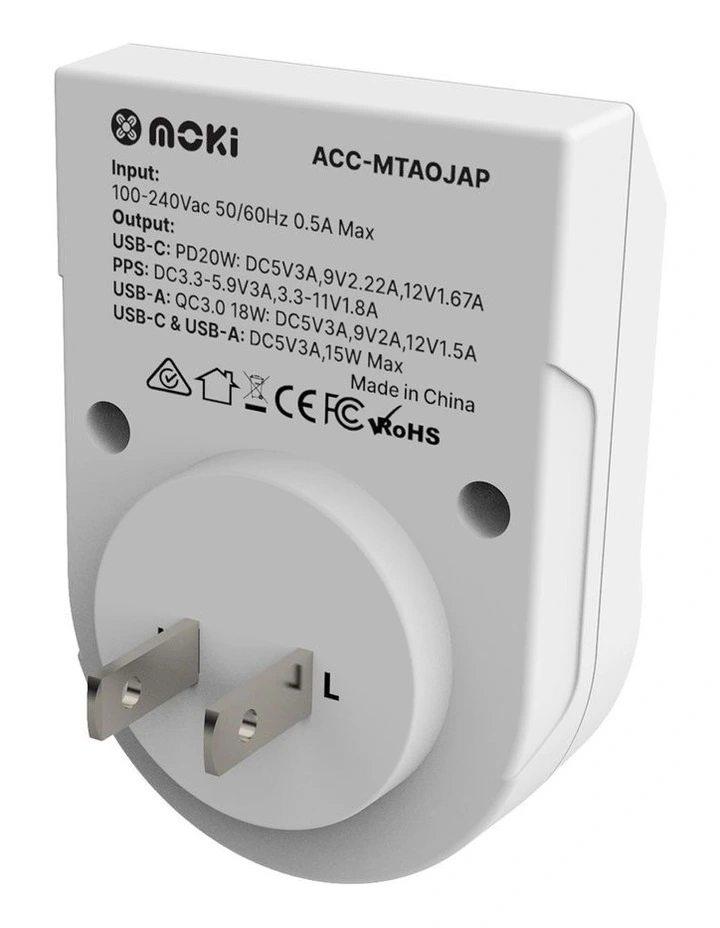 Travel Adaptor Plus Outbound Aus/Nz To Japan + Pd20w Type-C & Qc 3.0 Usb-A Acc-Mtaojap  in White image 4