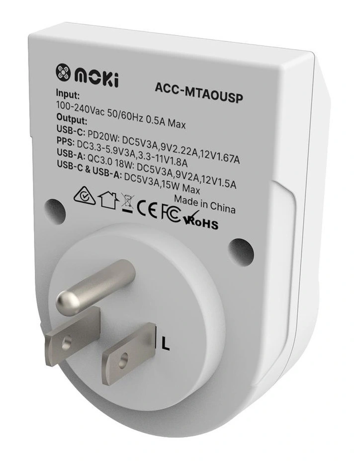 Plus Outbound Au/Nz To Us + Pd20w Type-C & Qc 3.0 Usb-A Travel Adaptor Acc-Mtaousp in White image 3