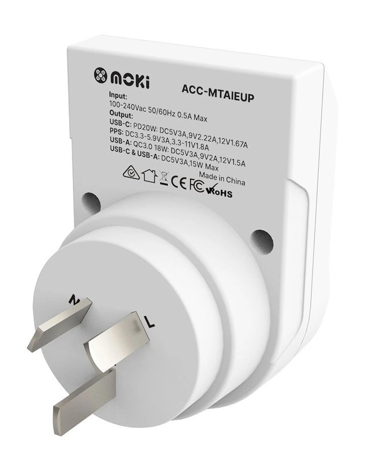 Inbound Eu To Au/Nz + Pd20w Type-C & Qc 3.0 Usb-A Travel Adaptor Plus Acc-Mtaieup in White image 3
