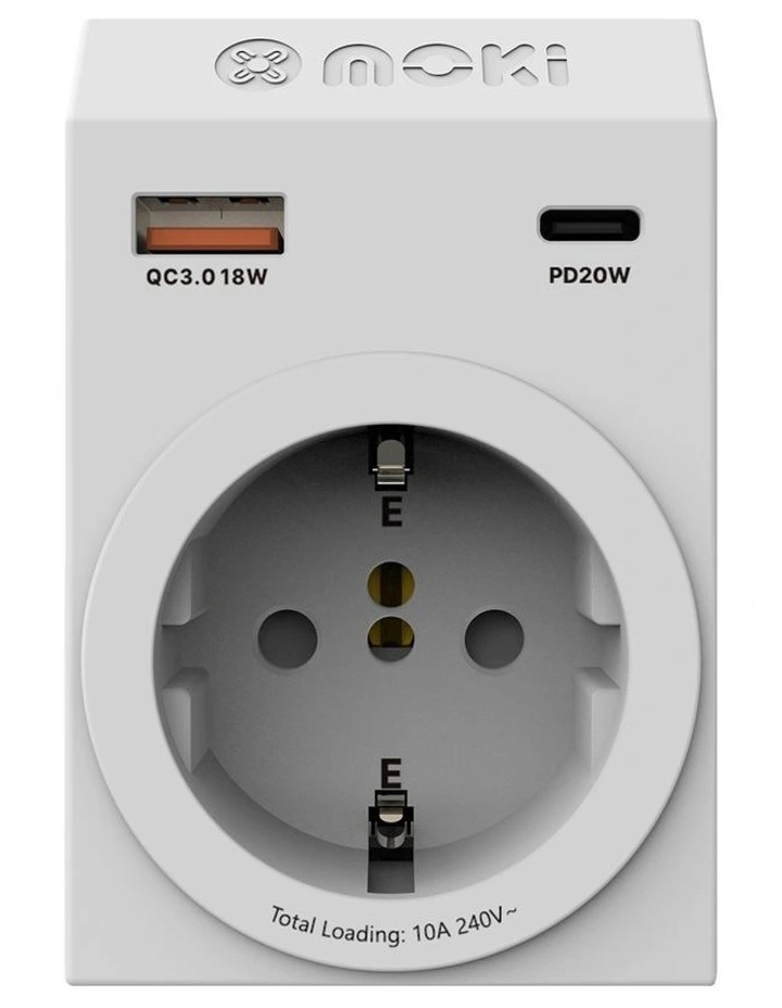 Inbound Universal To Au/Nz   Pd20w Type-C & Qc 3.0 Usb-A Travel Adaptor Plus Acc-Mtaiunp in White image 1