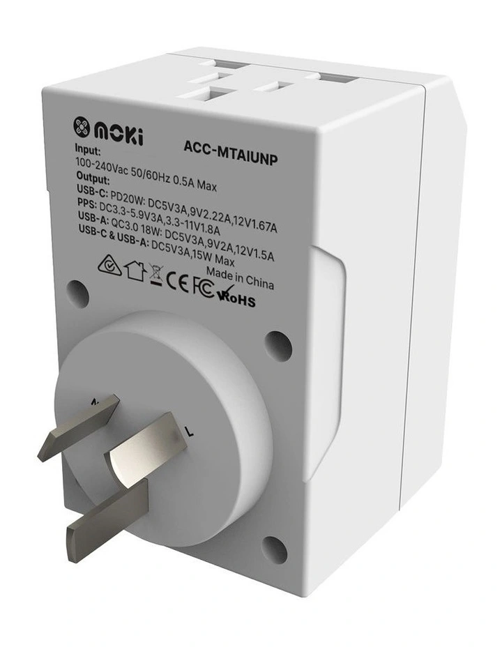 Inbound Universal To Au/Nz   Pd20w Type-C & Qc 3.0 Usb-A Travel Adaptor Plus Acc-Mtaiunp in White image 3