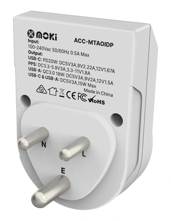 Outbound Au/Nz To India + Pd20w Type-C & Qc 3.0 Usb-A Travel Adaptor Plus Acc-Mtaoidp   in White image 3