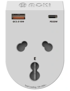 Plus Inbound India To AU/NZ + PD20W Type-C & QC 3.0 USB-A Travel Adaptor ACC-MTAISAP in White