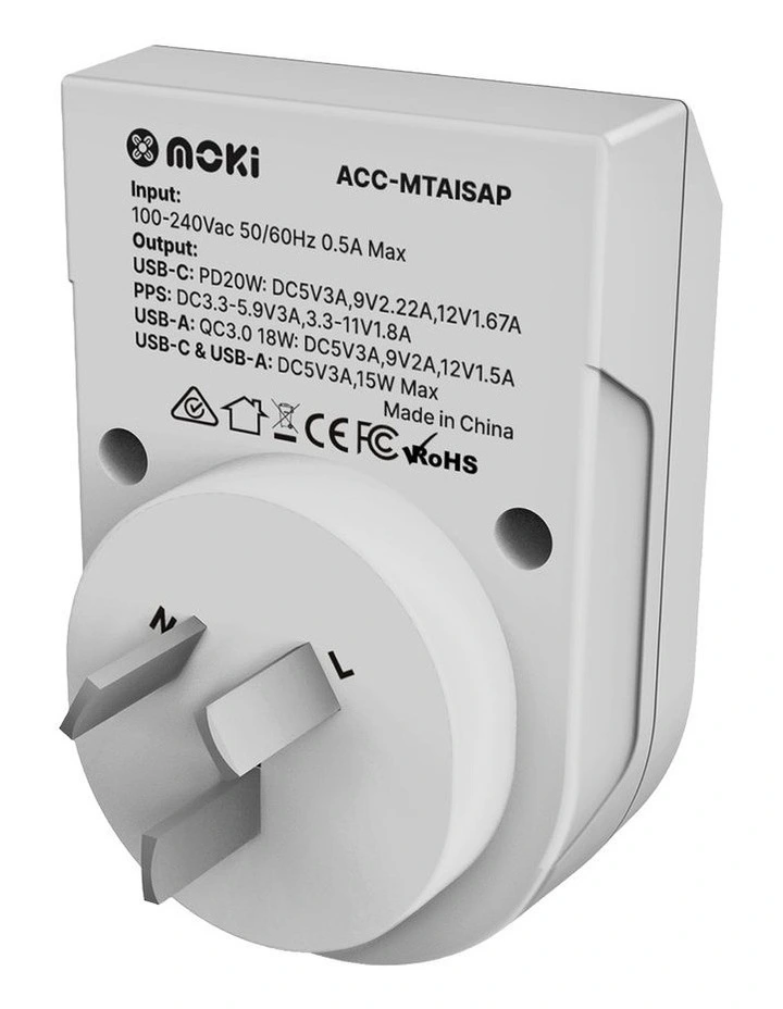 Plus Inbound India To AU/NZ + PD20W Type-C & QC 3.0 USB-A Travel Adaptor ACC-MTAISAP in White image 3