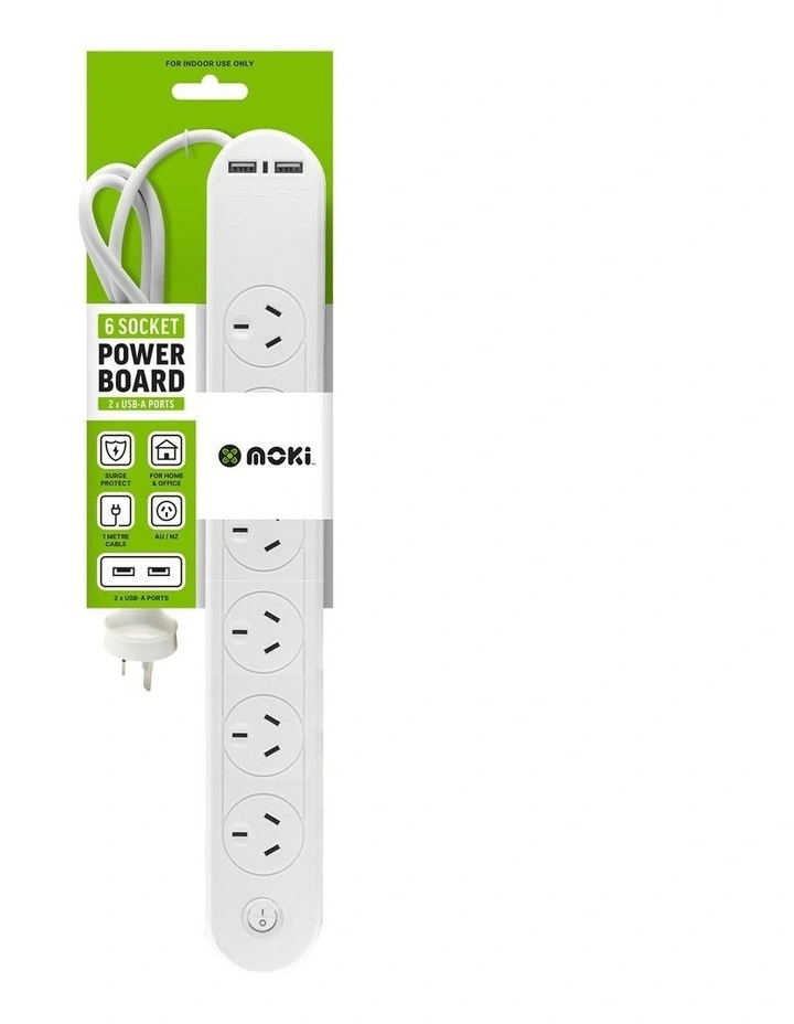 Powerboard 6 Socket 2 USB-A 1 Switch in White ACC-PPB6SUSB2 image 1