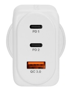PD 65W GaN Wall Charger 2 x PD USB-C + QC 3.0 USB-A in White ACC-PDW65