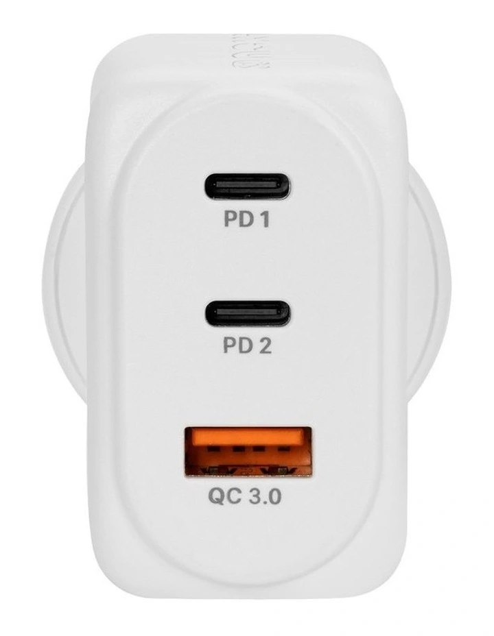 PD 65W GaN Wall Charger 2 x PD USB-C + QC 3.0 USB-A in White ACC-PDW65 image 1