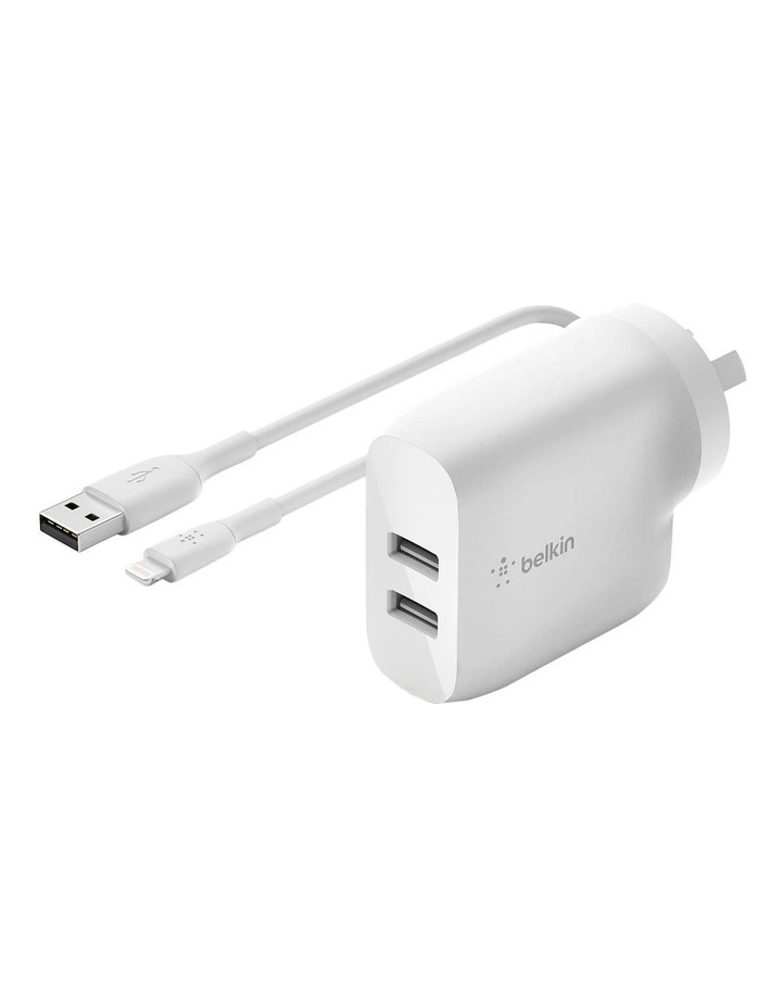 Boost Charge Dual USB-A Wall Charger 24W   Lightning to USB-A Cable image 1
