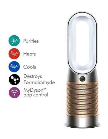 Hot and Cool Formaldehyde Purifying Fan Heater in White/Gold