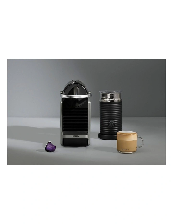Pixie Capsule Coffee Machine & Milk in Silver (EN127.SAE) image 2