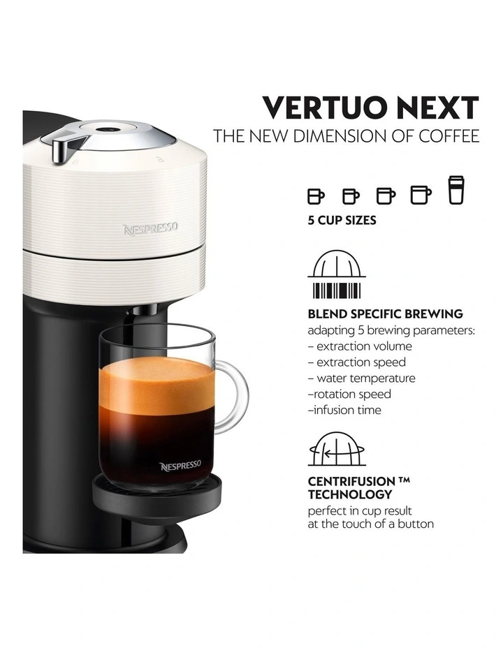 Nespresso Vertuo Next Capsule Coffee Machine With Milk Frother In White