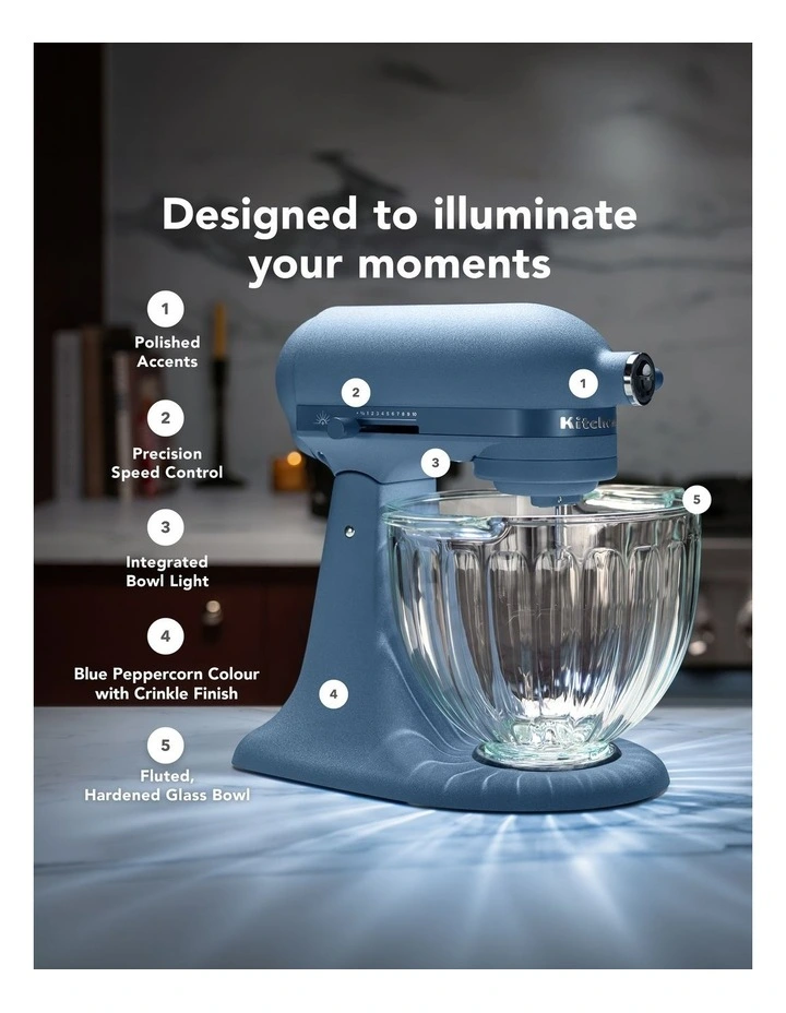 KitchenAid Design Series Luminaire Tilt-Head Stand Mixer in Blue Peppercorn 5KSM50GSVABP image 7