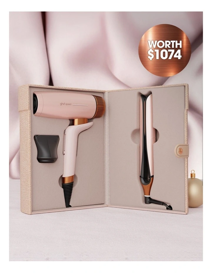 Deluxe Bundle Speed Hair Dryer & Chronos Hair Straightener Gift Set In Cashmere Beige image 2
