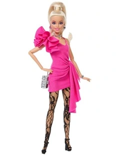 Barbie Deluxe Style Doll #15 in Hot Pink Barbiecore Dress with Lace Tights and Blonde Ponytail