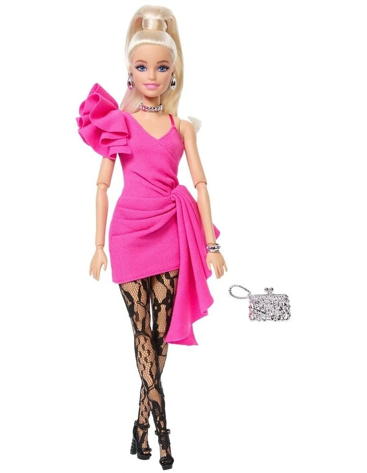 Barbie Deluxe Style Doll #15 in Hot Pink Barbiecore Dress with Lace Tights and Blonde Ponytail image 5