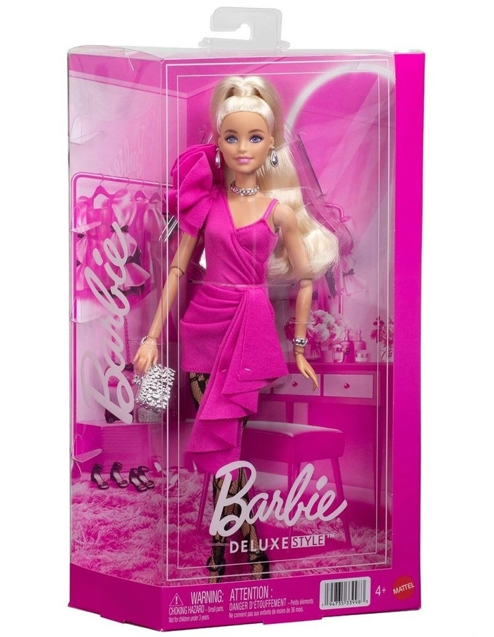 Barbie Deluxe Style Doll #15 in Hot Pink Barbiecore Dress with Lace Tights and Blonde Ponytail image 6
