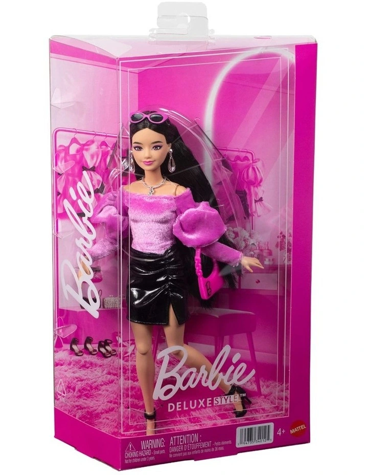 Barbie Deluxe Style Doll #13 in Pink Barbiecore Top with Glossy Mini Skirt and Black Hair image 6
