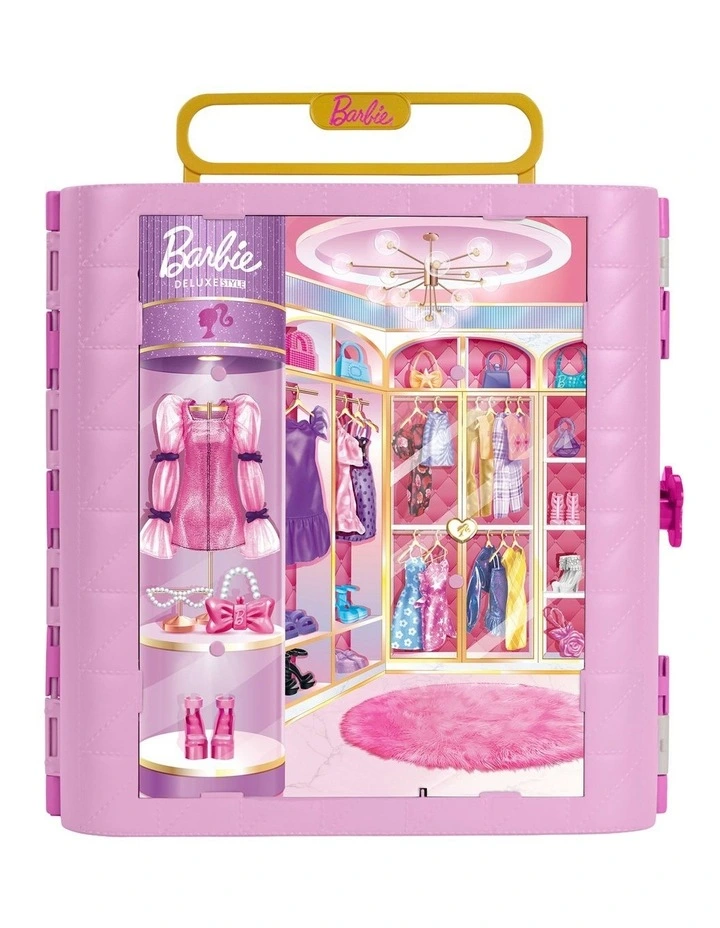 Barbie Closet with Spin & Style Feature, Vanity, Ottoman, 4 Fashions, 20  Pieces, Portable Storage image 1