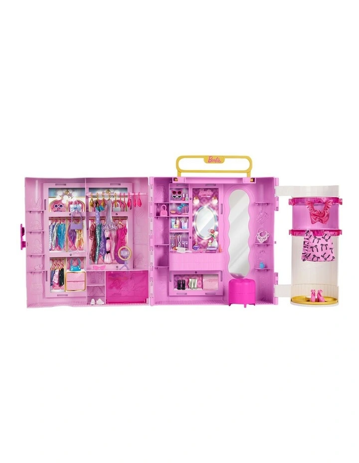 Barbie Closet with Spin & Style Feature, Vanity, Ottoman, 4 Fashions, 20  Pieces, Portable Storage image 2