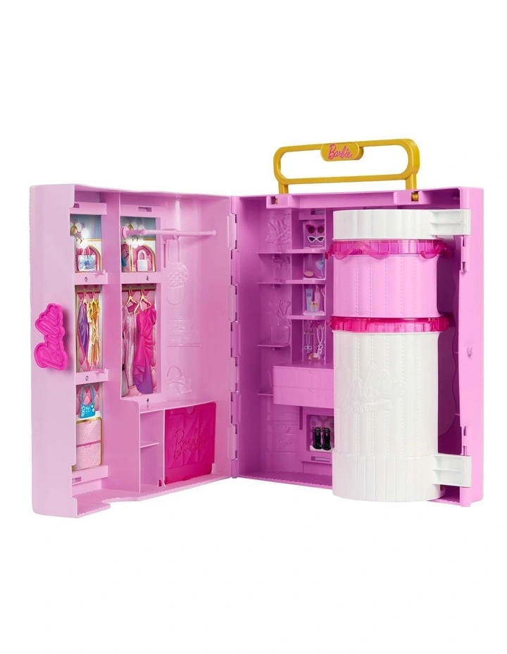 Barbie Closet with Spin & Style Feature, Vanity, Ottoman, 4 Fashions, 20  Pieces, Portable Storage image 5