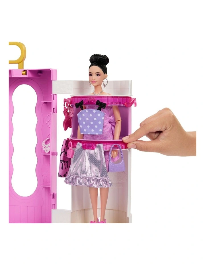 Barbie Closet with Spin & Style Feature, Vanity, Ottoman, 4 Fashions, 20  Pieces, Portable Storage image 6