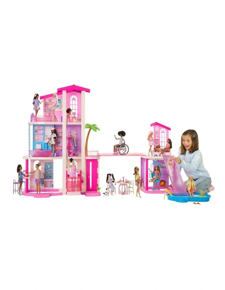 Barbie DreamHouse Dollhouse, 2 Pools, 2 Slides, 2 Houses, Elevator with 3 Levels & 65 Pieces Including Furniture & Accessories image 2