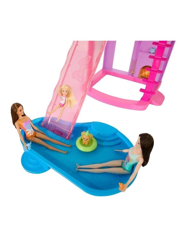 Barbie DreamHouse Dollhouse, 2 Pools, 2 Slides, 2 Houses, Elevator with 3 Levels & 65 Pieces Including Furniture & Accessories image 4