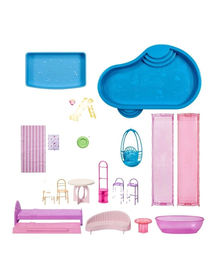 Barbie DreamHouse Dollhouse, 2 Pools, 2 Slides, 2 Houses, Elevator with 3 Levels & 65 Pieces Including Furniture & Accessories image 6